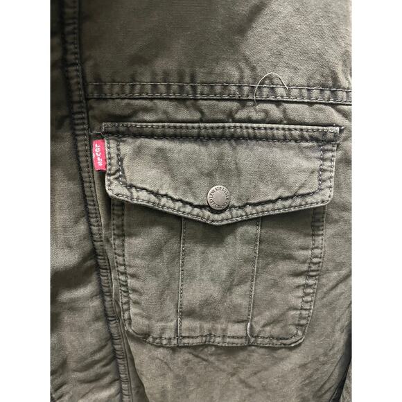 LEVI’S Sherpa MEDIUM Trucker Brown Military Jacket Removable Hood - Picture 12 of 13